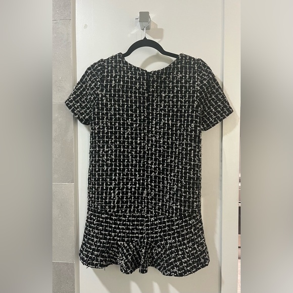 Short Sleeve Navy White Metallic Tweed Shift Mini Dress Size S - Picture 2 of 5